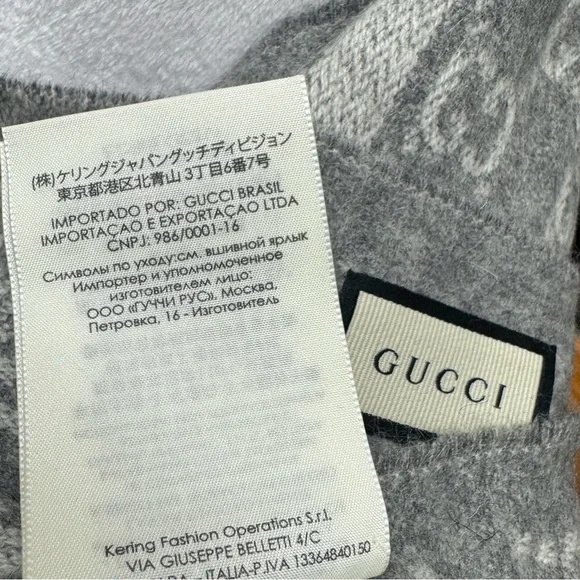 Auth Gucci Grays GG Supreme Monogram Cashmere Wool Blend Muffler Scarf Stole